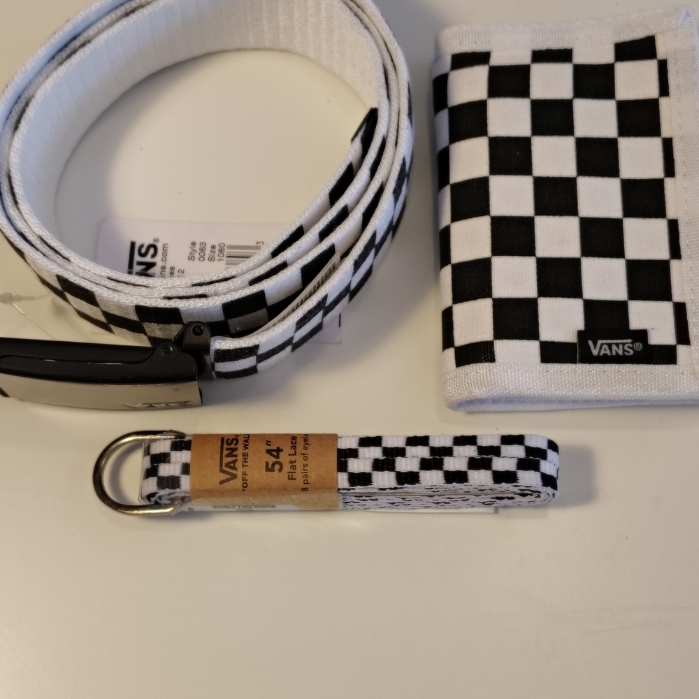Vans Black & White Checkerboard Belt, Wallet and Keychain Set